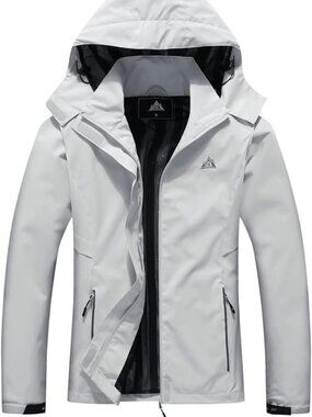 MOERDENG Women's Waterproof Rain Jacket - XL - Light Gray